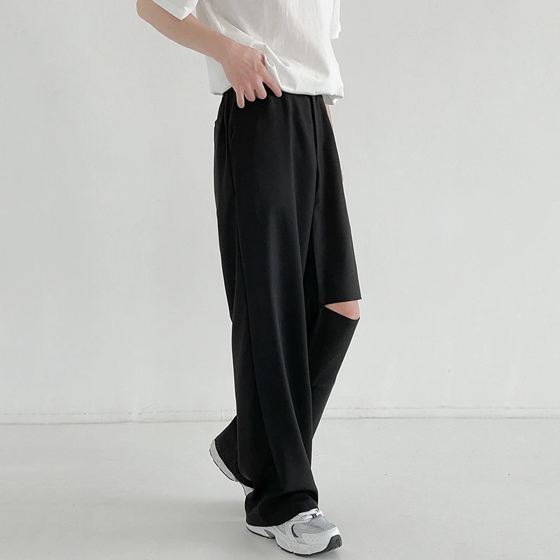 

IEFB 2021 Hole Casual Pants Men's Loose Wide Leg Trousers High Street Black Khaki All-match Summer Thin Pockets Cool Tide 9D0205