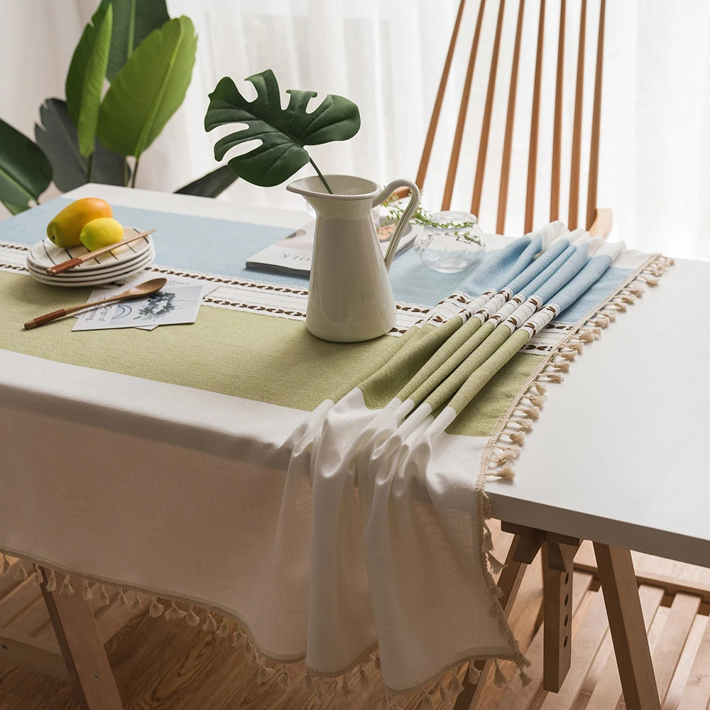 Клетчатая Декоративная скатерть из льна и хлопка с кисточками водонепроницаемая