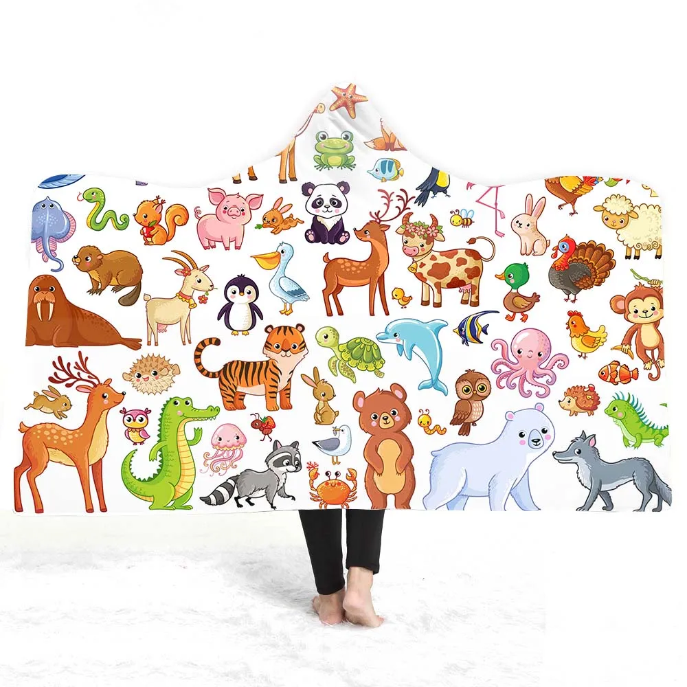 3D печать милые картонные животные стильное одеяло с капюшоном Тигр Лев динозавр