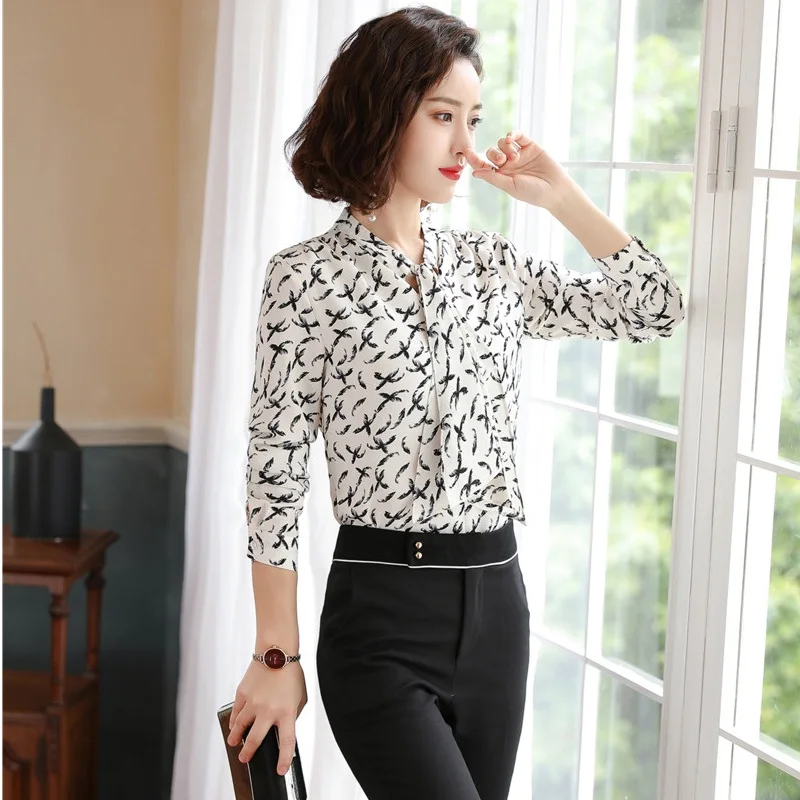 Блузки и рубашки женские белые с галстуком длинным рукавом | Женская одежда