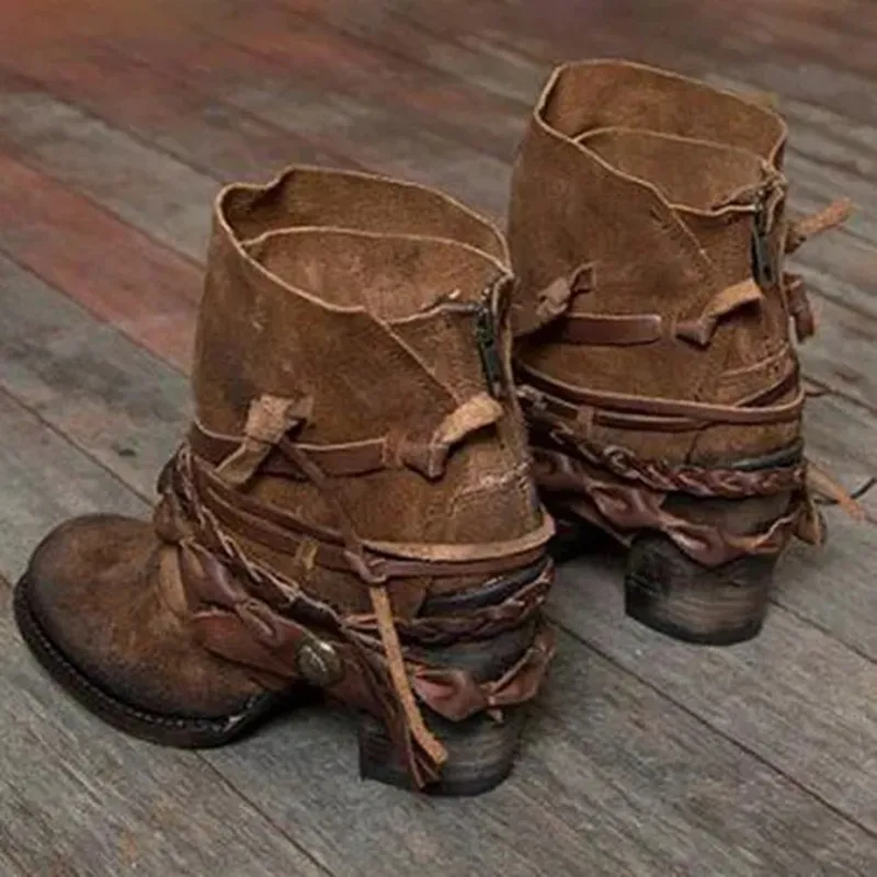

Autumn and winter new style thick heel round head back zipper low boots large size women's boots