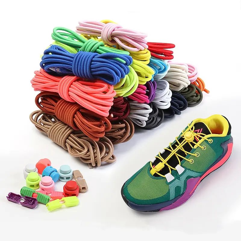 

1 pair Elastic shoelaces Round Spring plastic lock Quick wear in 1 second No tie shoelaces Suitable for all shoelaces Lazy laces
