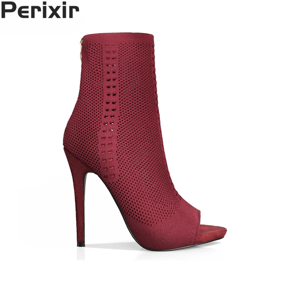 Perixir женские сапоги до середины икры с открытым носком и вырезами обувь на очень