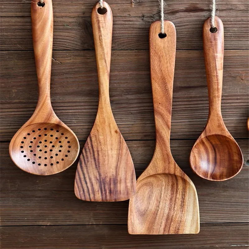 

Cooking Tools Set Wooden Utensils Set Turner Spatula Soup Ladle 6pcs Set Kitchen Tools For Pan Non-Stick Wok
