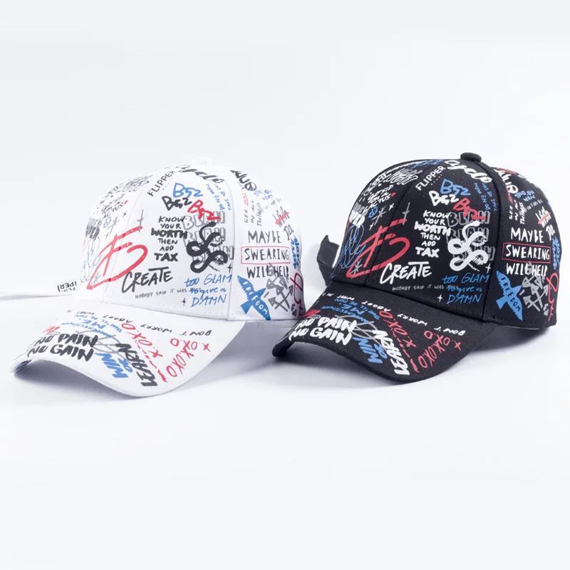 New Unisex Women Men Hats Adjustable Black White Color Printing Graffiti All-matching Baseball Cap For Male Female | Аксессуары для