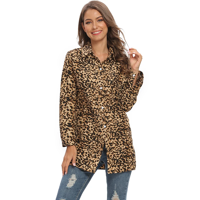 Vangull Spring New Leopard print Women shirt Soft Breathable Loose Large size Long sleeve Mid-length tops Fashion Special Simple | Женская