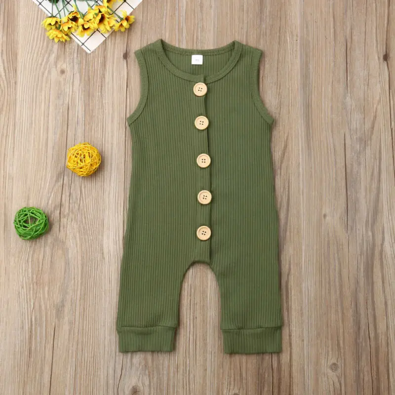 Детский однотонный хлопковый костюм без рукавов | Мать и ребенок