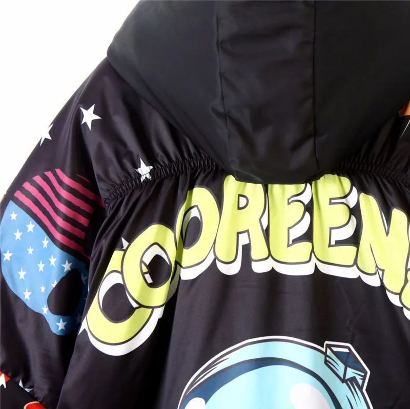 

2020 Spring Winter And Autumn Women Black Coat Cartoon Printing Pop Women Warm Coat Harajuku Style Jacket Oversize Coat DQ0008