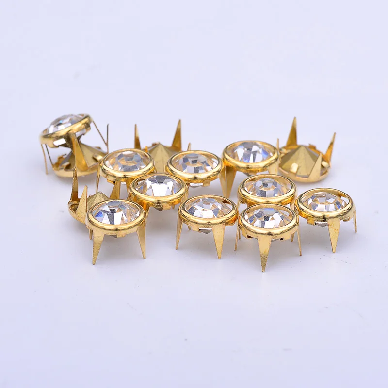 JUNAO 100Pcs 10mm Gold Rhinestone Rivet Metal Spikes Crystal Studs Decorations Claw For Accessories Jewellery | Дом и сад