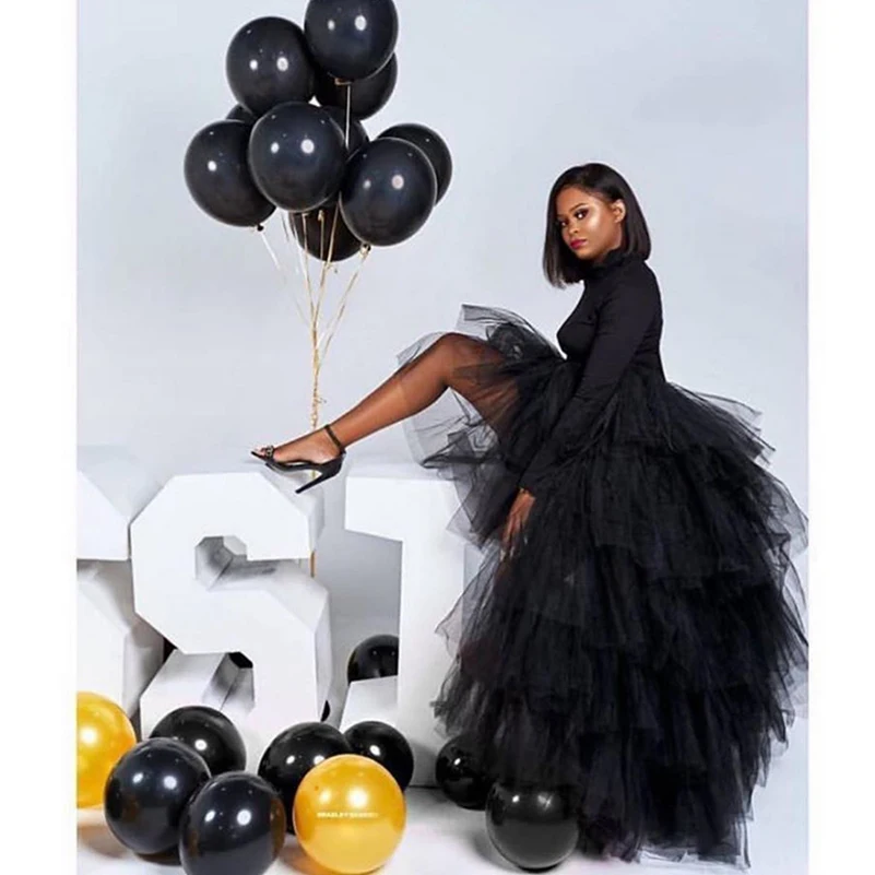 

2022 Black Extra Puffy Tutu Skirt High Low Tulle Party Layered Women Long Skirt For Prom Custom Made Vestidos Quality Material
