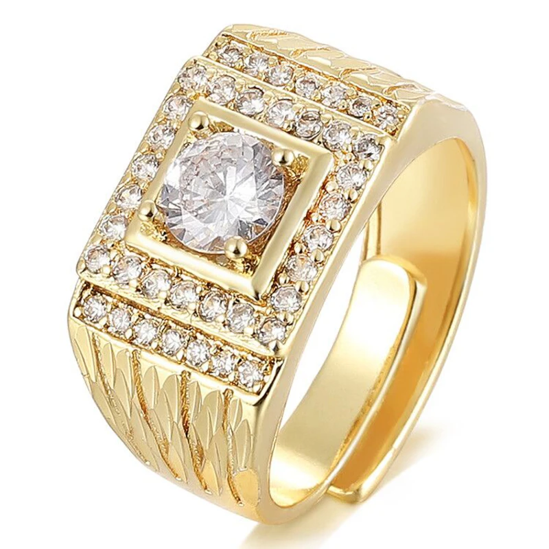 Обручальное кольцо с фианитом золотого цвета мужское обручальное изменяемое на 7