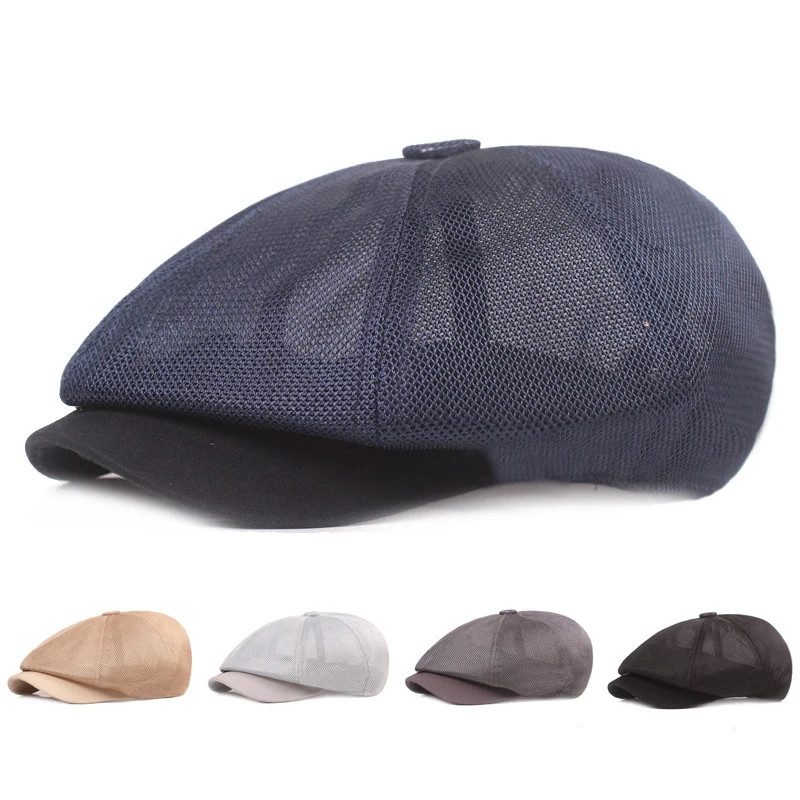 

Spring Summer Beret Cap Adjustable Retro Newsboy Ivy Flat Cap Breathable Mesh Cap Men Women Outdoor Solid Plain Baseball Caps
