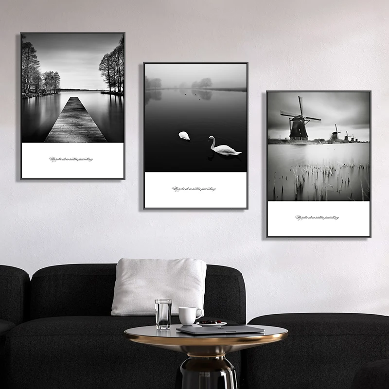 

Nordic Style Minimalist Painting Black And White Bridge Wall Art Poster Canvas Painting Landscape Pictures For Living Room