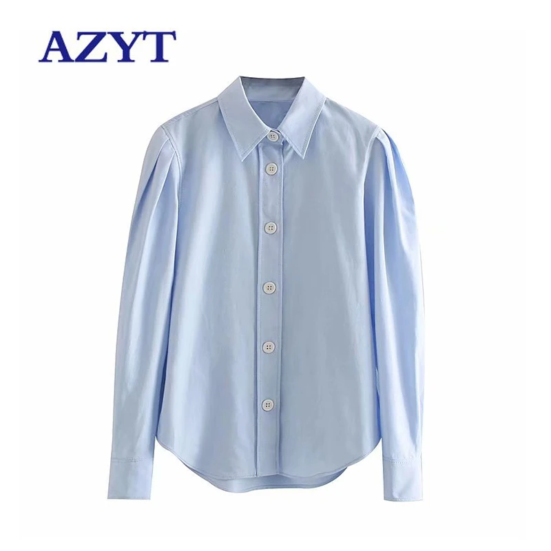 

AZYT с высоким качеством твёрдые Цвет женские блузки осень свободного кроя с короткими рукавами, шифоновая блузка с короткими рукавами, женск...