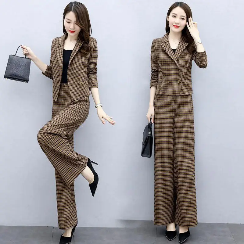 

Wear Suit 2020 Autumn New Plaid Suit Collar Casual Wide-Legged Pants Suit