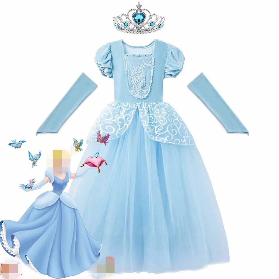 

Disney Luxury Cinderella Princess Dress Girls Fancy Halloween Party Cosplay Costume Kids Ball Gown Girl Dresses 2-10T Clothing