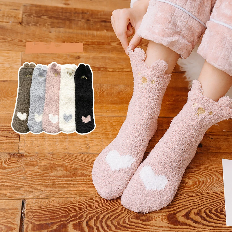 

Cute Animal Socks Women Home Floor thick Coral fleece Bulk Bed Socks Slouch Socks Towel Girl Warm Thermal Fluffy Crew Socks