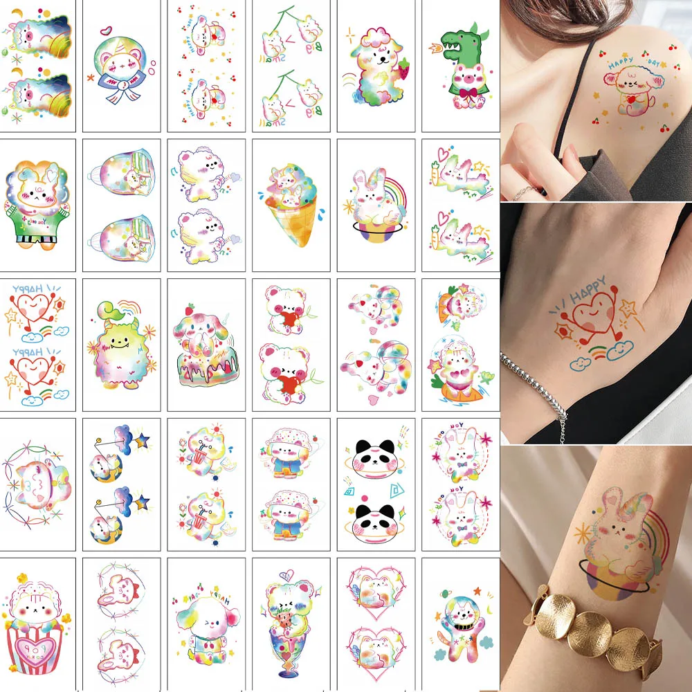 

30 Sheets Kids Tatoo Stickers Children's Temporary Fake Tattoo Water Transfer Cute Cartoon Small Sticker Hand Foot Girl Boy