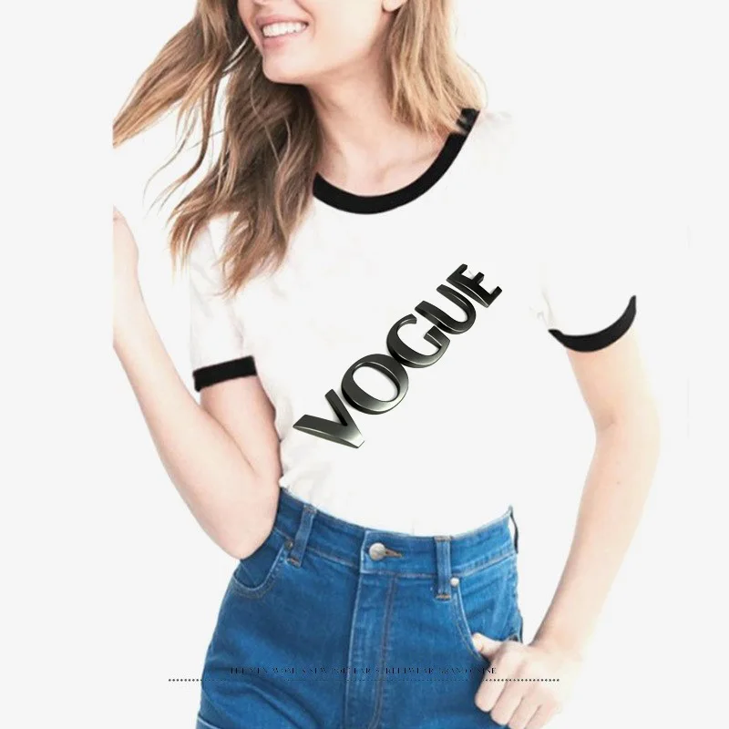 

Vogue Letter Print T Shirt Women Short Sleeve O Neck Loose Tshirt Women Tee Shirt Tops Female Clothes Camisetas Mujer