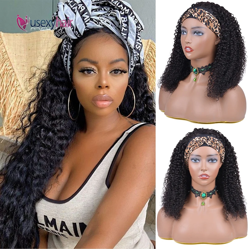 Парик с головной повязкой человеческие волосы 180 плотность вьющиеся
