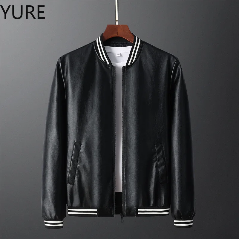 

Yure Men’s trend slim casual baseball collar leather jacket fall cool motorcycle jacket man biker jacket