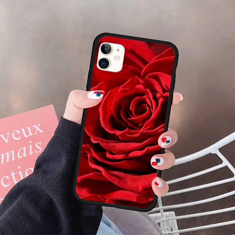 

red rose flower high quality pattern shell Phone Case for iPhone 11 12 pro XS MAX 8 7 6 6S Plus X 5S SE 2020 XR