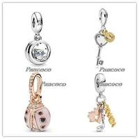 925 sterling silver bead charm rose lucky pink ladybird pendant beads fit pandora bracelet necklace diy jewelry