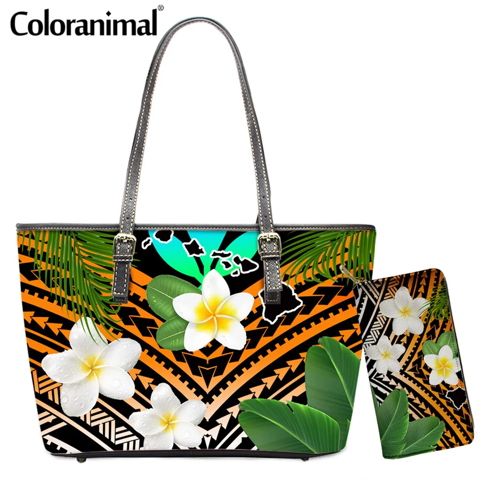 

Coloranimal Tribal Style Women 2Pcs/Set Shoulder Bag&Wallet Hawaiian Polynesian Plumeria Printed Ladies Crossbody Bag Bolsa Hot