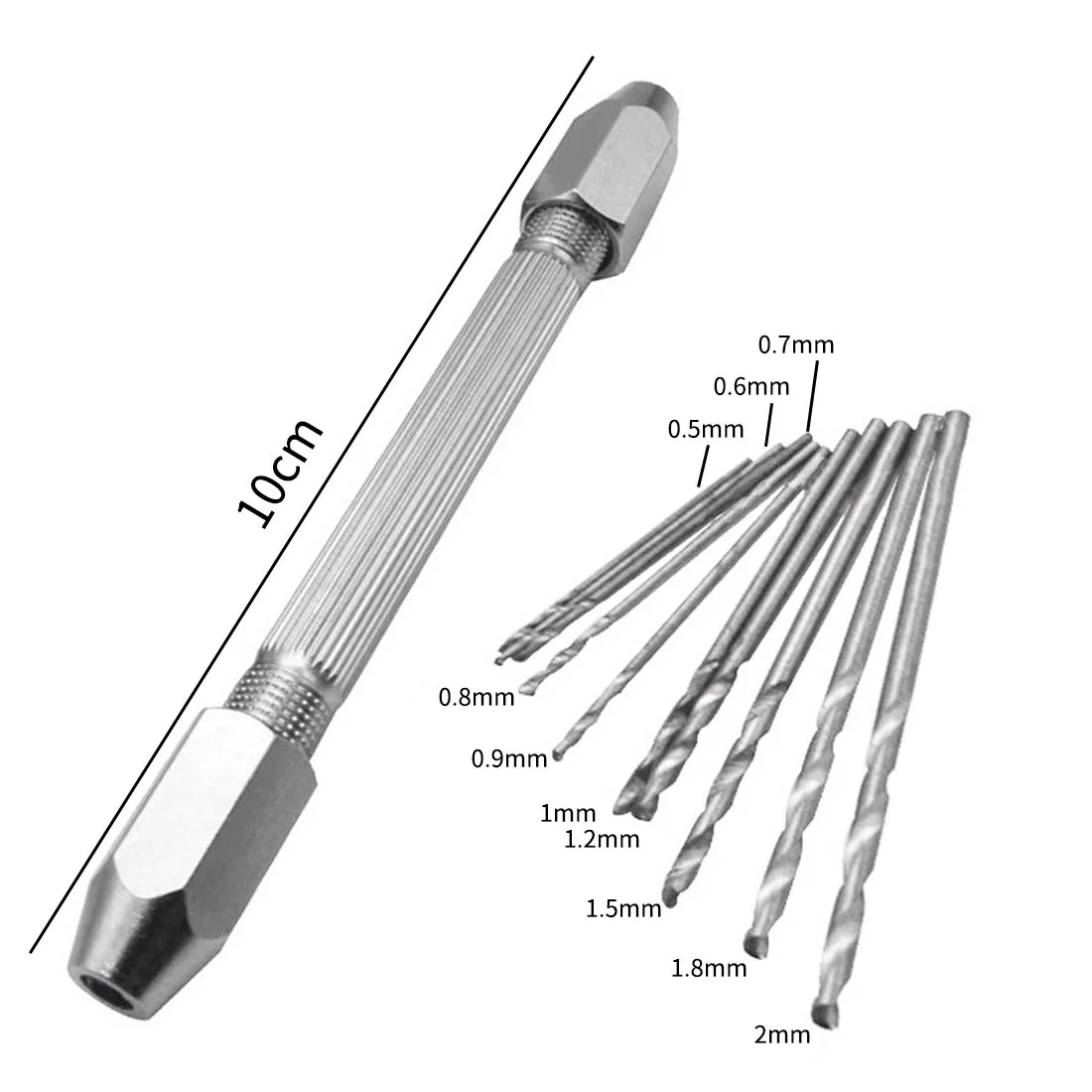 

High Quality Mini Micro Aluminum Hand Drill 10pcs Twist Drill Bit Woodworking Drilling Rotary Tools 0.5-3.2mm