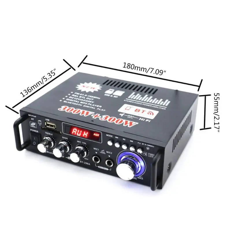 

600W Car Amplifier LCD Display Digital HIFI Powers Amplifier Bluetooth FM Car Home Stereo Subwoofer W/Remote