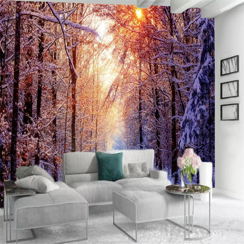

Romantic 3d Landscape Wallcovering Wallpaper Beautiful Sunny Forest Snow Scenery Interior Home Decor Painting Mural Wallpapers