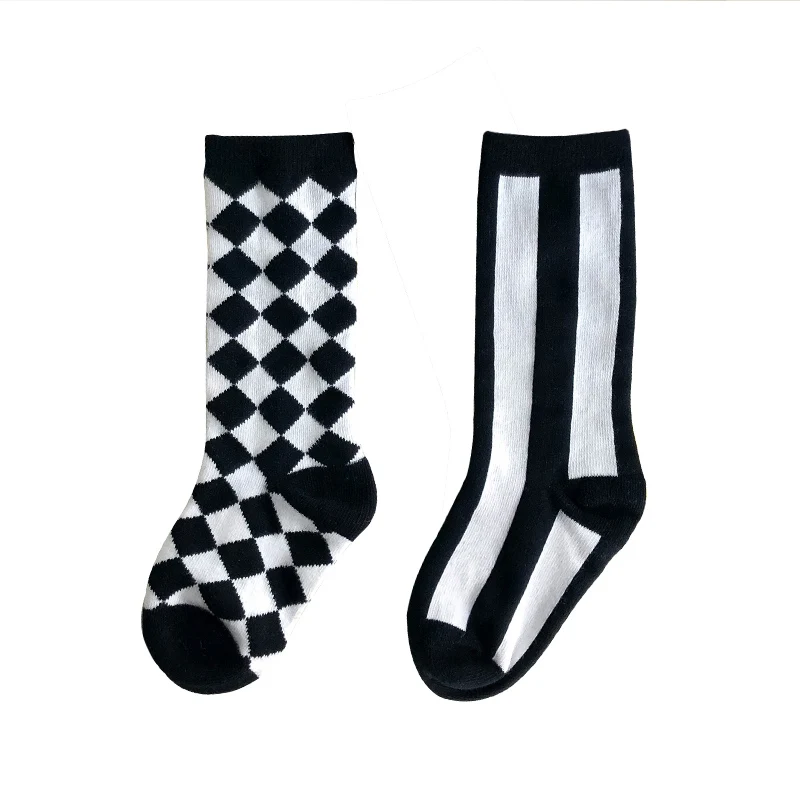 2019 kids knee high socks toddler boys girls baby winter long sock children cotton warm lattice stripe fashion things | Детская одежда