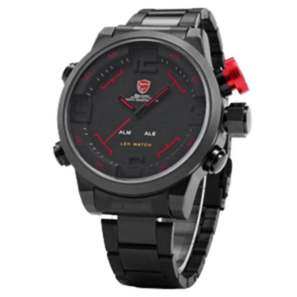 Red WT4146803 Роскошная Коробка Бренд Акула Часы Мужчины в Стили Армия 6 Цветов Часовые Поясы Нержавеющая Стиль Модные Цифровые Кварцевые Водонепроницаемые Военные Спортивные Мужские Наручные Часы/SH103-SH108 - Цвет: Red WT4146803