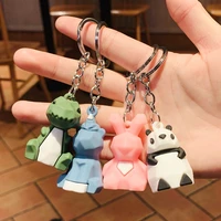 2021 new stereo cute dinosaur keychain key ring panda koala fox multiple animal keychain cartoon mobile phone bag fun pendant