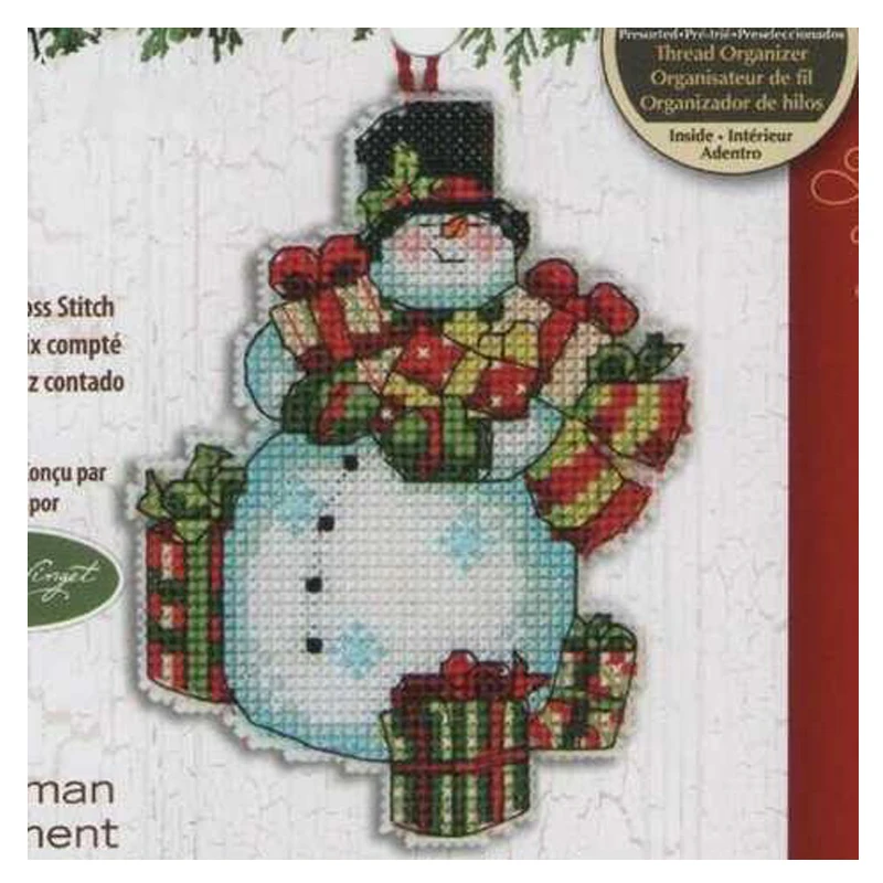 Amishop Top Quality Lovely Hot Sell Counted Cross Stitch Kit Snowman Jingle Bells Christmas Tree Ornament Ornaments Dim 08896