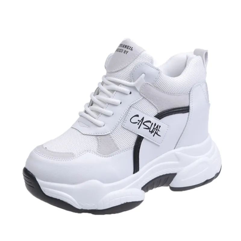 Весенняя женская повседневная обувь на скрытом каблуке Кроссовки толстой