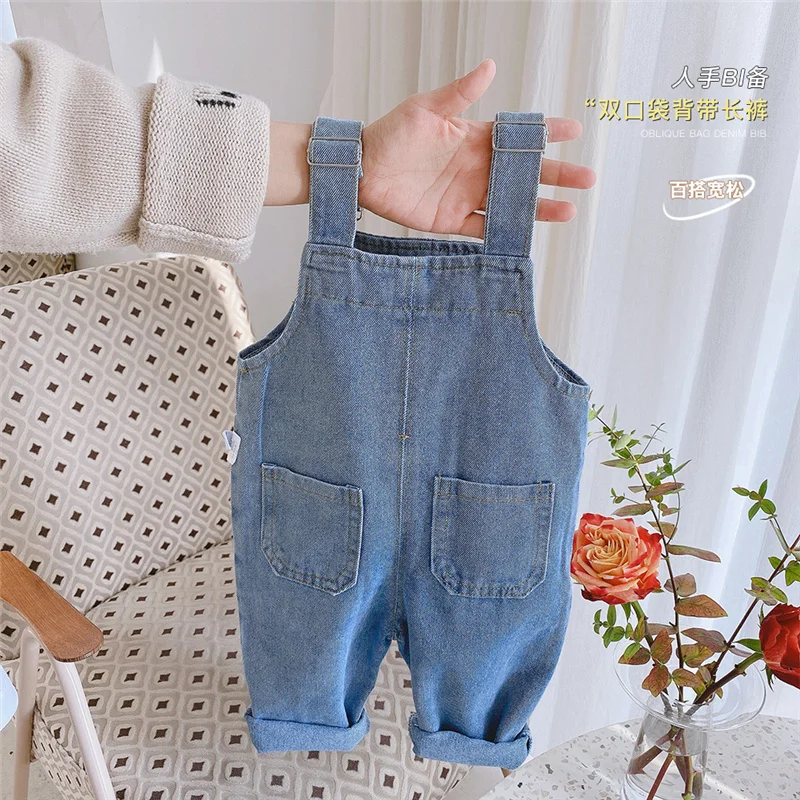 2022 Spring Autumn Casual Solid Color Loose Denim Overalls For Baby Girl Korean style Clothing