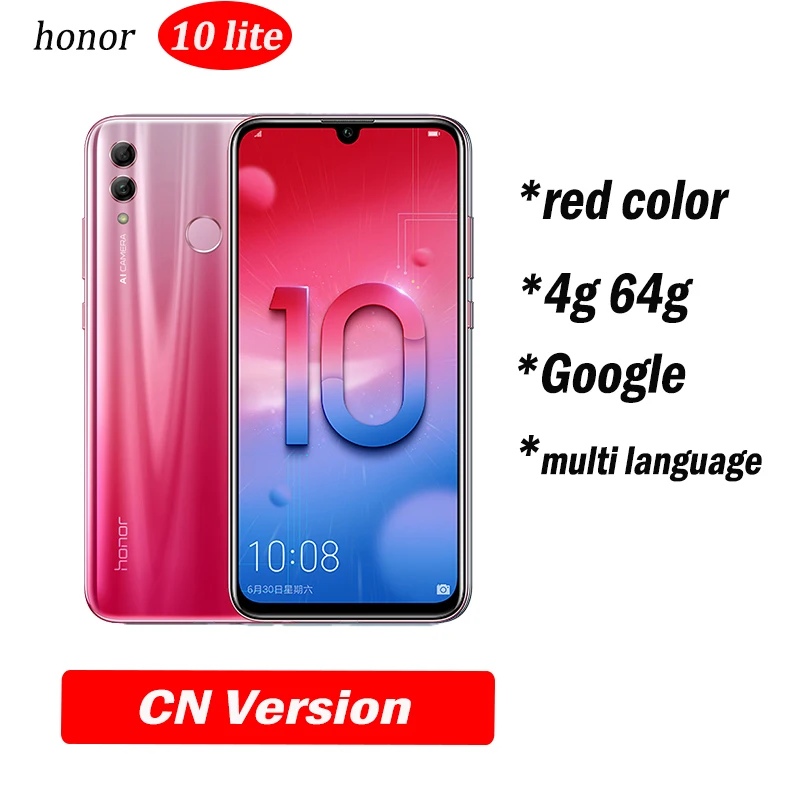 4g64 red Honor 10 Lite honor 10 смартфон 6,21 дюймов 2340*1080 Восьмиядерный мобильный телефон 3 камеры отпечаток пальца - Цвет: 4g64 red