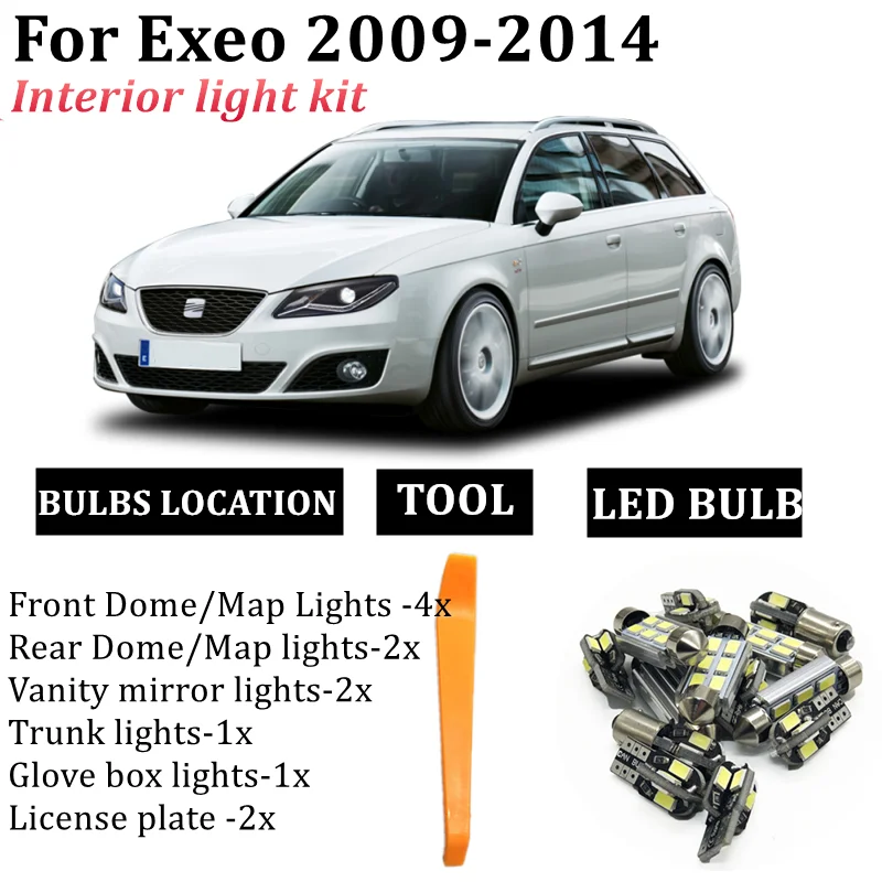 

14x Canbus Error Free Car LED Interior Reading Map Dome Light Bulb Kit For Seat Exeo ST Saloon 3R2 3R5 2009-2014 Car Accessories