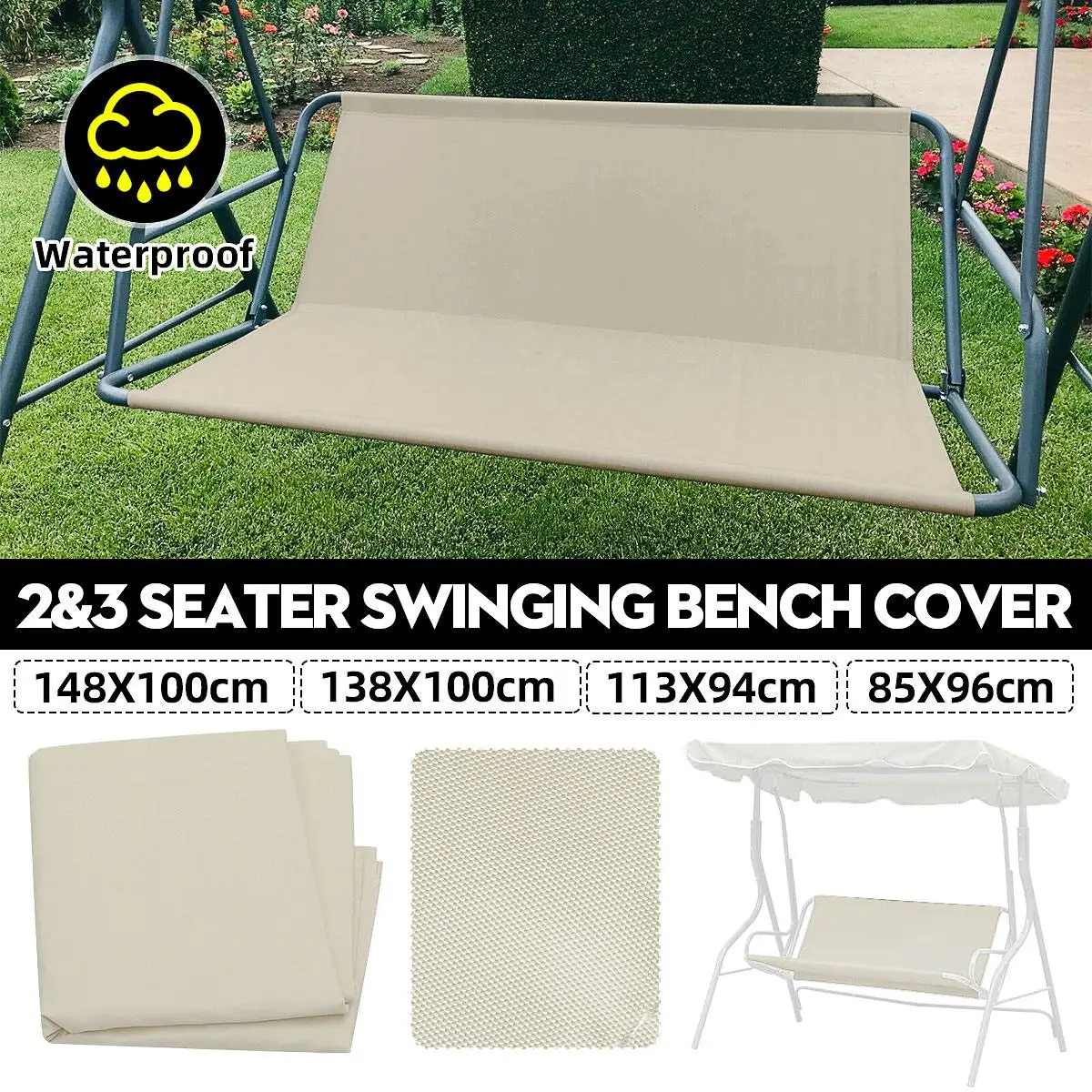 

Waterproof 2/3 Seater Swing Cover for Chair Bench Replacement Patio Garden Outdoor All-Purpose Covers Hammock Dust Covers
