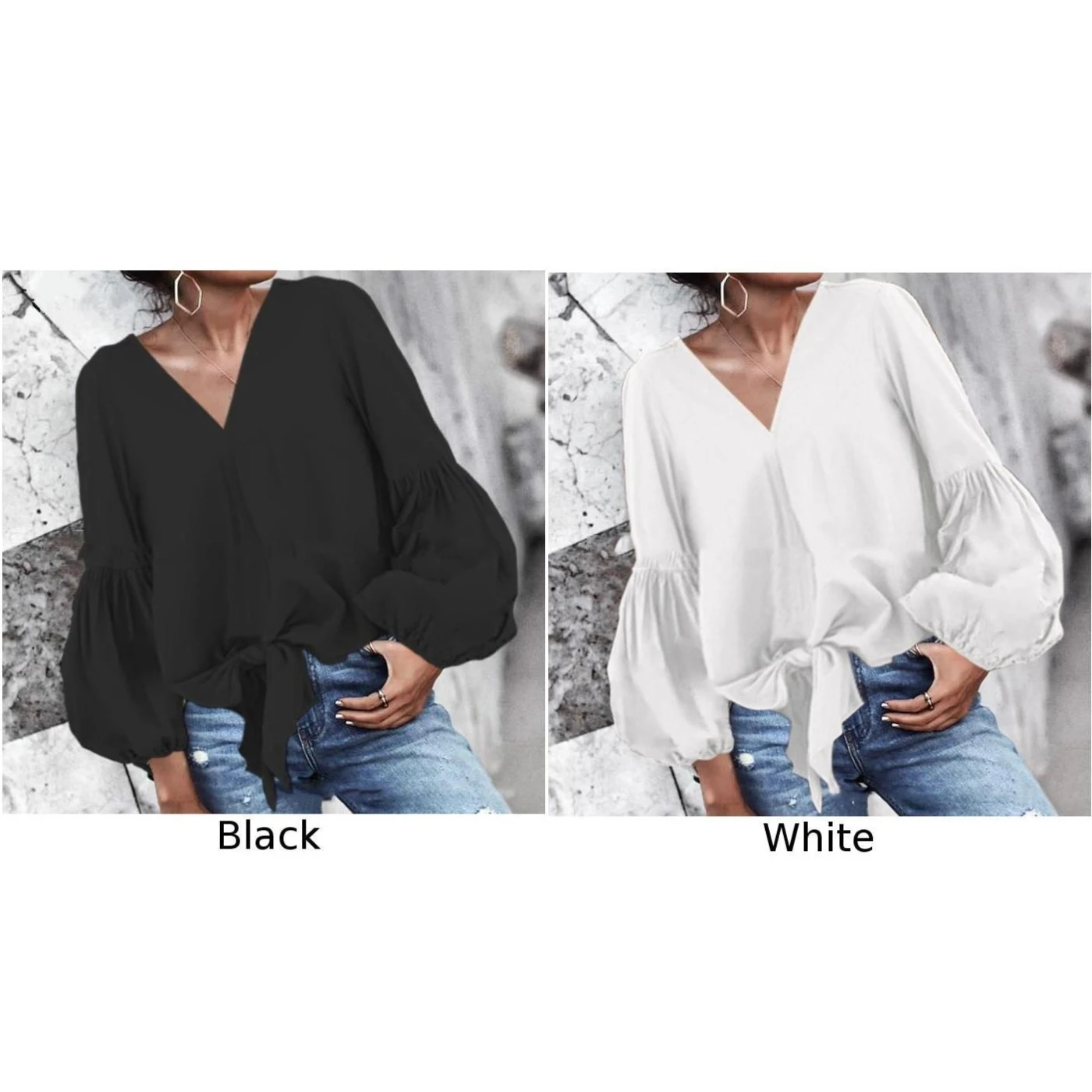 Осенняя Женская рубашка повседневная свободная сексуальная v-образные вырезы с