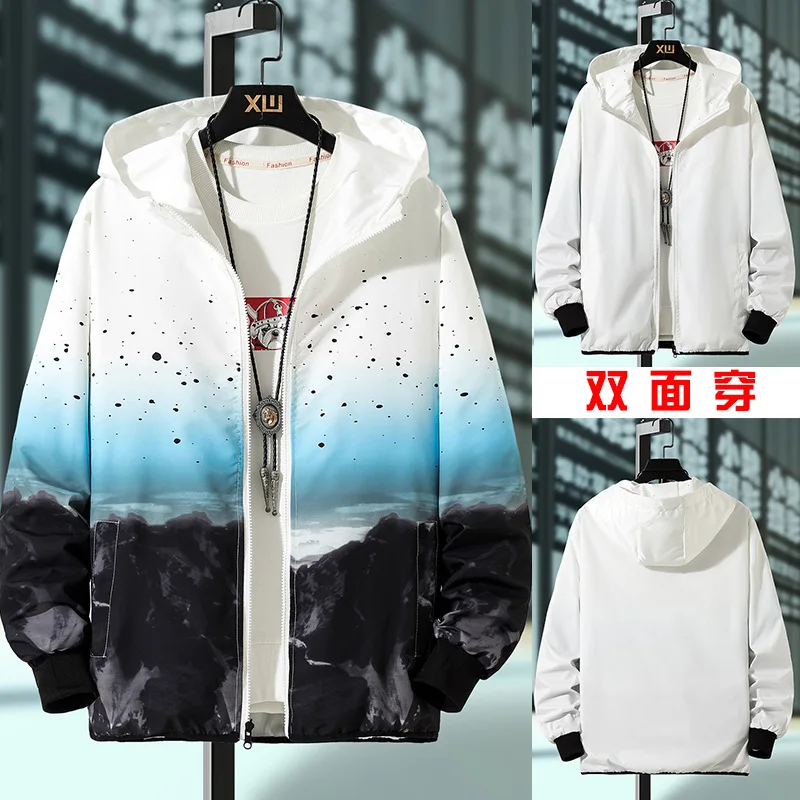 

2021 Мужчины осень печати тонкий срез по Новинка кофта для отдыха подростков двухсторонняя cultivate one's morality», куртка с капюшоном