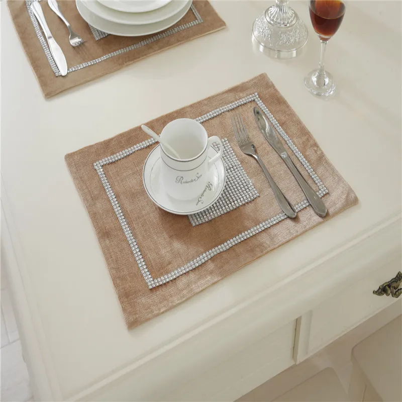 

30*40cm Coasters Velvet Fabric Placemats for Kitchen Table Pads Table Tray Mats Flannel Diamond Mats Cup Pads Place Mats