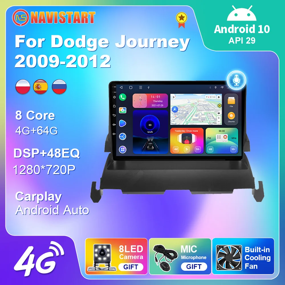 

Автомагнитола 4 + 64 ГБ, Android 10,0 для Dodge Journey 2009-2012, мультимедийный видеоплеер, Автомобильный GPS Serero Carplay 8 Core No 2 din DVD CD