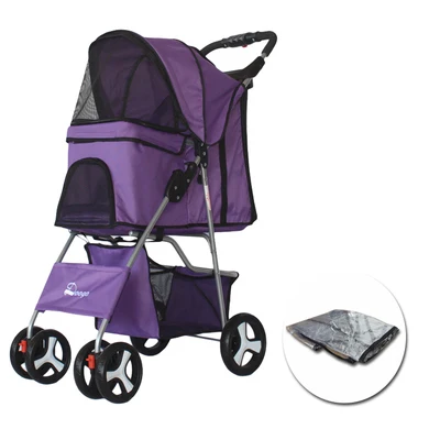 purple Уличная тележка для животных, собак, кошек, переноска для домашних животных, коляска, многоцветная, ткань Оксфорд, стальная труба, высокая интенсивность, 4 колеса, один ключ, складной - Цвет: purple