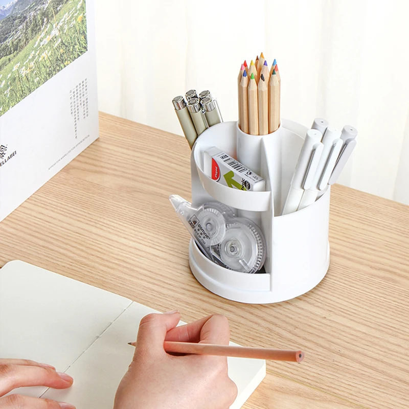 

Space Saving Pen Holder Corner Round Pen Holder Desktop Plastic Storage Box Office Supplies Student Tube Rotatable Free Shipping