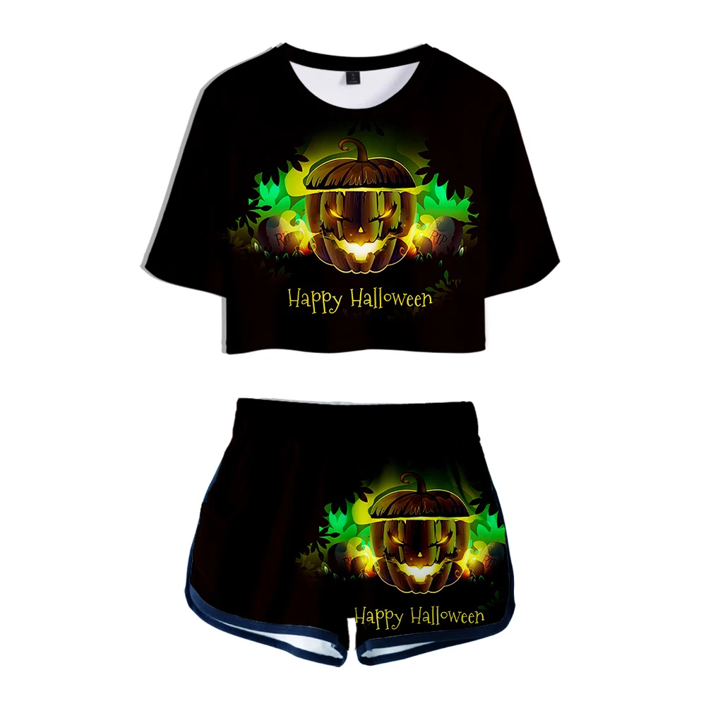 

Drop shipping 2021 New Halloween 3D Print Two Pieces Sets Women Casual T-Shirt+Shorts Clothes 1