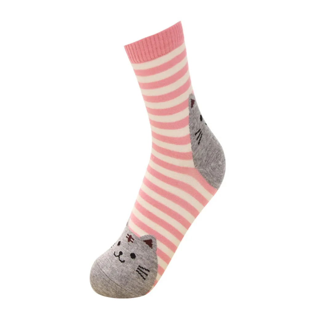 SAGACE Lady animal cartoon print stockings Striped cat Stretch Soft Warm SporCasual Women's Mid Cotton Breathable | Женская одежда