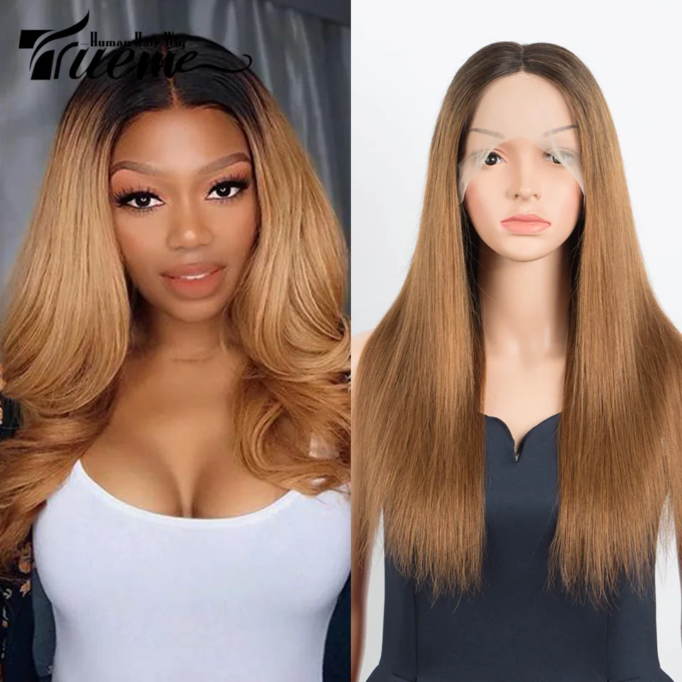 

Парик из натуральных волос Trueme, парик из прямых бразильских человеческих волос с предварительно выщипанными волосами