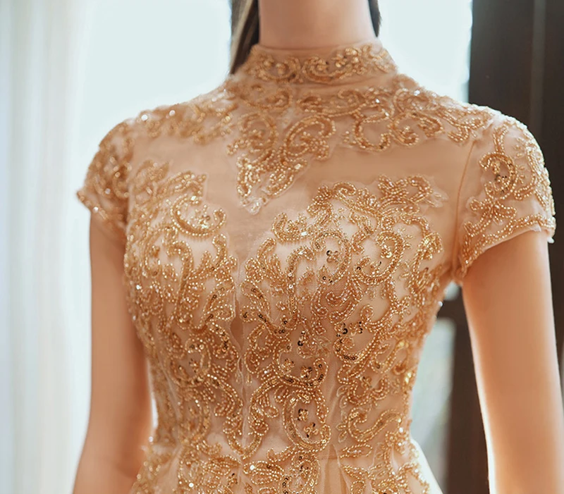 SSYFashion Новое роскошное вечернее платье для банкета цвета шампанского золотистого